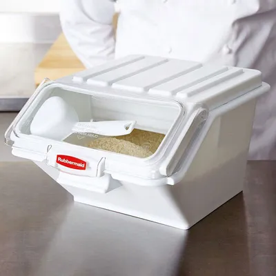 Контейнер для сыпучих продуктов с крышкой и совком полипроп. 10л ,H=21,5,L=38,B=30см белый, изображение 3