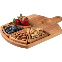 Менажница 5 секций с ручкой бук D=60,H=25,L=350,B=250мм св. дерево, изображение 2