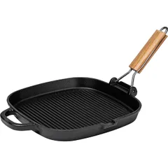 Grill pan “Amber Cast Matt” with matte finish  cast iron, wood , H=27, L=250, B=250mm  black, wood