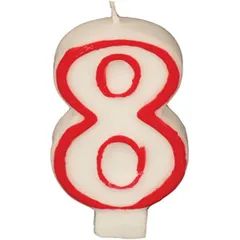 Birthday number candle “8” wax ,H=16,L=144/74,B=84mm white,red