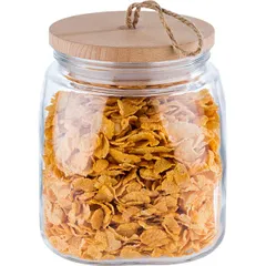 Банка «Вуди» квадратная с крышкой стекло,дерево 2л ,H=17,L=14,B=14см прозр.,бежев., изображение 3