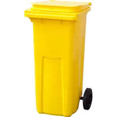 Garbage container on rubber wheels  plastic  120 l , H=95, L=48, B=48cm  yellow.