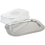 Поднос «Файнес» прямоугольный с крышкой сталь нерж.,полистирол ,H=85,L=420,B=310мм серебрист.,прозр.