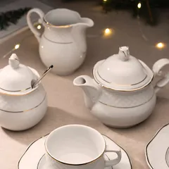 Молочник «Афродита» фарфор 300мл D=60,H=105,L=130мм белый,золотой, изображение 4