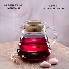 Чайник заварочный «Идзуми» с силиконовой прокладкой термост.стекло 0,65л D=12,H=12,5см, изображение 2