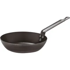 Frying pan black steel D=22,H=5,L=39cm gray