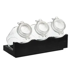 Набор емкостей фуршетных на подставке[3шт] стекло,дерево 2л ,H=13,5,L=43,B=17см прозр.,тем.корич.