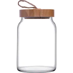 Round jar with “Woody” lid  glass, wood  0.86 l  D=90, H=138mm  clear.