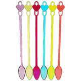 Мешалки для коктейлей «Сердечко с ложечкой»[50шт] пластик ,L=19см разноцветн.
