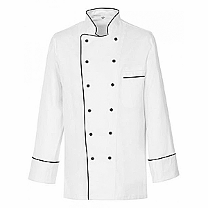 Куртка поварская с окант.46р.б/пуклей полиэстер,хлопок белый,черный