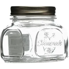 Square jar with lid “Hommade”  glass, metal  300 ml , H=85, L=67, B=67mm  clear.