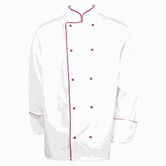 Chef's jacket with edging. 46size twill white,burgundy