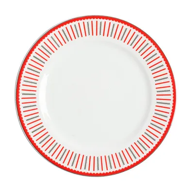 Тарелка «Мезень» Классик Заборчик плоская фарфор D=250,H=22мм белый,красный