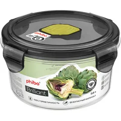 Container for food, sealed lid with valve  Tritan  0.6 l  D=140, H=77mm  transparent, black