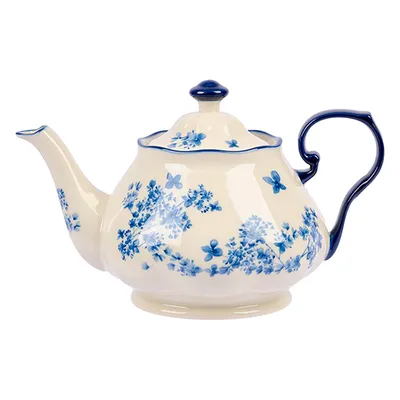 Чайник заварочный «Фиори» фарфор 0,8л ,H=14,L=25,7,B=17см слон.кость,синий