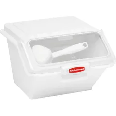 Container for storing bulk products with lid and scoop  polyprop.  10 l , H=21.5, L=38, B=30cm  white