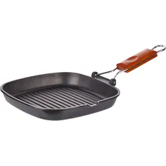 Сковорода-гриль алюмин.,дерево ,H=3,L=25/20,B=25см черный,коричнев.