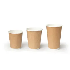 Стакан бумажный одноразовый двухслойный[18шт] картон 400мл D=90,H=135мм св.корич., изображение 3
