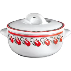 Baking pot "Mezen" Classic Swans  porcelain  350ml  D=115/145, H=53mm  white, red