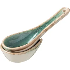 Spoon for miso soup “Marron Reativo” with stand  porcelain , H=3, L=14cm  cinnamon, cream.
