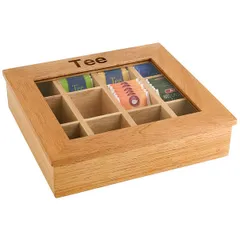 Container for tea bags 12 compartments  wood , H=9, L=31, B=28cm  light brown.