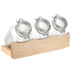 Набор емкостей фуршетных на подставке[3шт] стекло,дерево 2л ,H=13,5,L=43,B=17см прозр.,бежев.