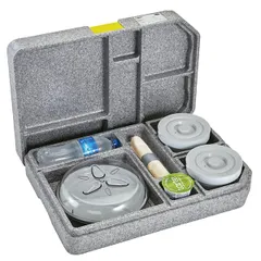 Thermal container with plate with two compartments, 2 bowls of 500 ml and reusable lids  polyprop., porcelain