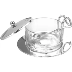 Пармезанница «Кристалл» с ложкой стекло,сталь нерж. 180мл D=85,H=60,L=155,B=130мм прозр.,металлич.