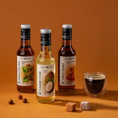 Набор сиропов «Соленая Карамель, Жареный Лесной Орех, Кокос» для кофе и чая[3шт] стекло,картон 250мл, изображение 3