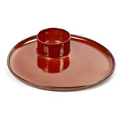 Plate with egg stand ceramics D=15.6cm red