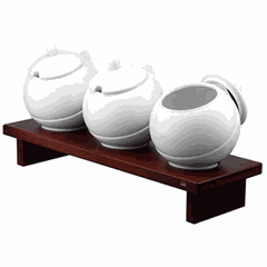 Set of containers for jam and nuts on a stand [3 pcs]  porcelain, wood  3.5 l , H=25, L=75, B=39.3 cm