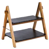 Этажерка 2 яруса акация,сланец натур. ,H=36,5,L=34,B=26,5см коричнев.,черный