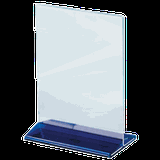 Подставка настольная для меню А4 синее основание пластик ,H=310,L=215,B=95мм прозр.,синий