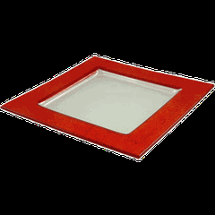 Plate “Border” square glass ,L=25,B=25.5cm clear,red