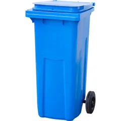 Garbage container on rubber wheels plastic 120l ,H=95,L=48,B=48cm blue