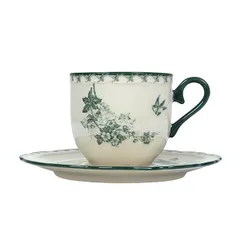 Чайная пара «Боярышник» керамика 210мл D=75/150,H=70мм белый,зелен.