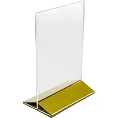 Stand stand d/menu A5 gold base  plastic , H=220, L=155, B=95mm  transparent, gold