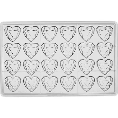 Форма для шоколада «Бриллиант сердце» на листе 275*175мм[24шт] поликарбонат ,H=15,L=33,B=33мм прозр., изображение 2