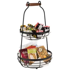 Этажерка 2 яруса металл,дерево D=26/22,H=48см черный,тем.дерево, изображение 2