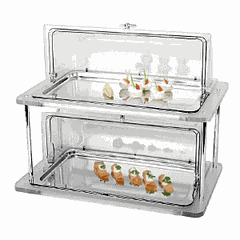 Tray 2-tier buffet table with cooling element. without cover  stainless steel, glass , H=33, L=61, B=38.3cm  metallic.