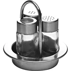 Set salt/pepper + tbsp. d/toothed on a stand  stainless steel, glass  50 ml  D=11, H=10, L=10.5, B=10.5 cm  silver,