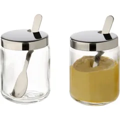 Mustard pot with spoon [2 pcs]  glass, stainless steel  D=5, H=6cm