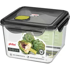 Food container sealed lid with valve tritan 1.7l ,H=11.1,L=16,B=16cm transparent, black