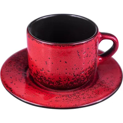 Чайная пара «Млечный путь красный» фарфор 200мл D=15,5см красный,черный, Цвет: Красный
