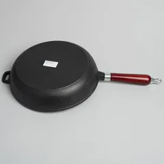 Сковорода с дерев.ручкой «Эмбер Каст» чугун,дерево D=290,H=85,L=485мм черный,тем.дерево, изображение 3