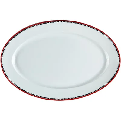 Блюдо «Мезень» Принц Крестики овальное фарфор ,H=28,L=310,B=210мм белый,красный