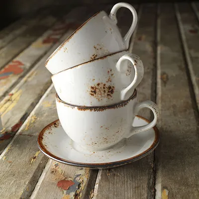 Чашка чайная «Крафт Вайт» фарфор 340мл D=10,H=7см белый,коричнев., Цвет: Белый, Объем по данным поставщика (мл): 340, изображение 4