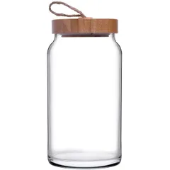 Round jar with lid “Woody”  glass, wood  1.13 l  D=90, H=178mm  clear.