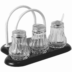 Набор для специй 3 предмета+салфетница стекло,пластик ,H=11,L=19,B=13см черный,белый