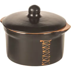 Кастрюля  для запекания с крышкой керамика 1л D=15,H=13см черный,оранжев., изображение 2